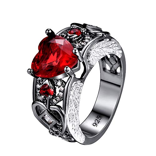 Black Gold Plated Angel's Heart Ring Black Plated Heart Cz Wedding Ring for Womens Hollow Out Engagement Ring