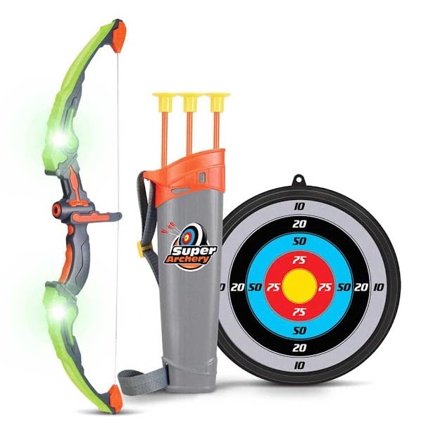 ONE Archery Set with LED Flashing Lights, Suction Cup Arrows, Target Board & Quiver | Bow and Arrow Set for Indoor and Outdoor Junior Archers (Green)