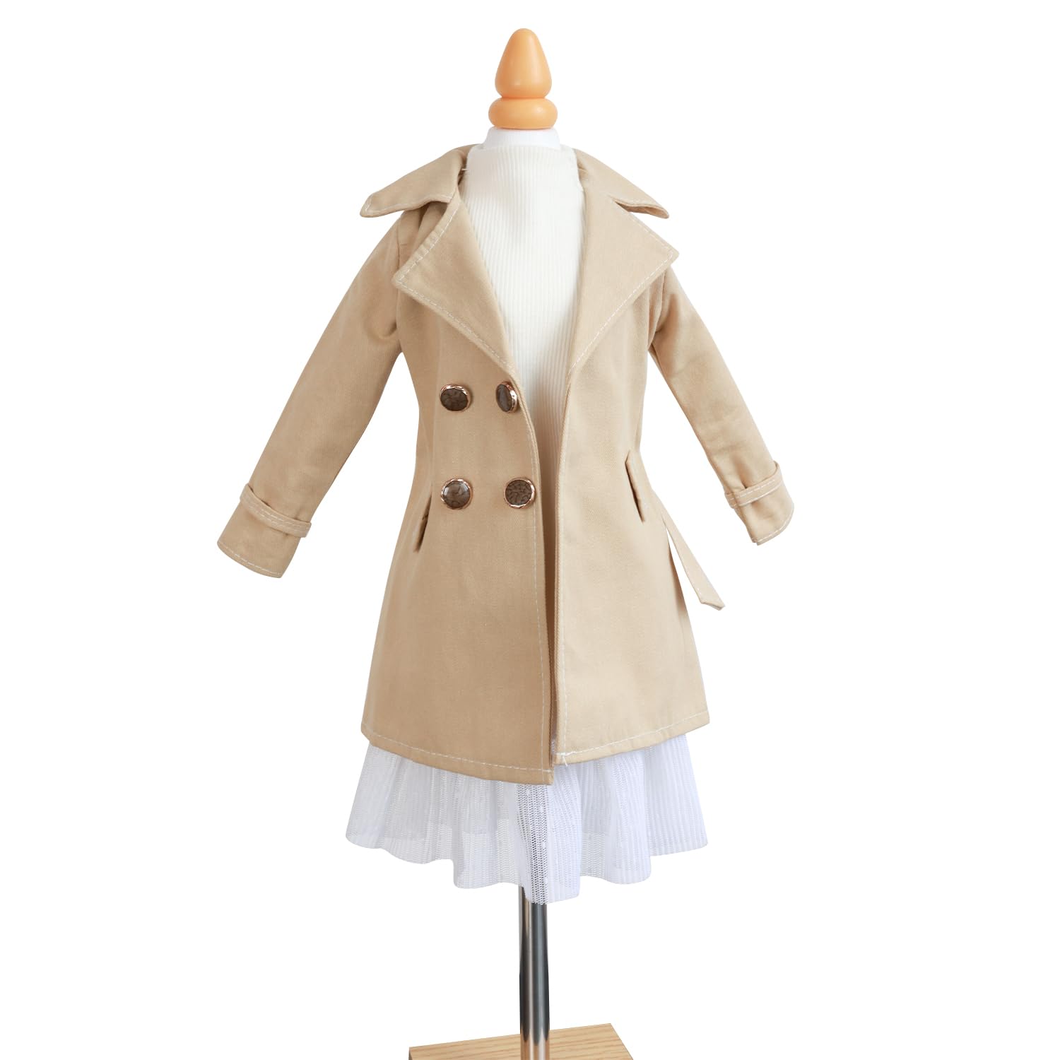 Set cappotto BJD 1/3 - Cappotto medio lungo con abito bianco, cappello e borsa per adulti BJD (cachi, viola) (cachi)