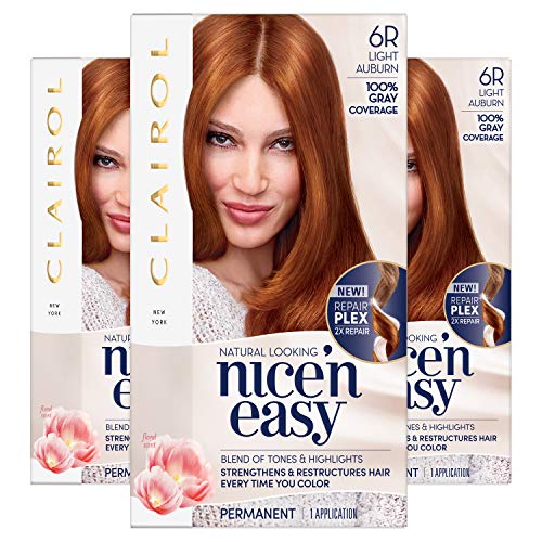 Clairol Nice'n Easy Permanent Hair Color, 6R Light Auburn, 3 Count