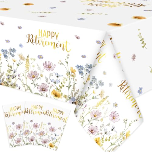 Image of Ganeen 3 Pack Floral Retirement Tablecloths Retirement Party Decorations