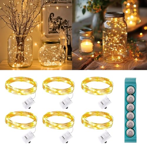 OIOYCLG 6 Stück LED Mini Lichterkette mit 6 Batterie,2M 20er Micro...