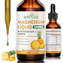 Magnesium Glycinate Liquid, High Absorption Magnesium Liquid Drops with Cellulose Fiber, Bromelain, Vitamins B6 C D & Zinc, Magnesium Supplement for Adults & Kids, Pineapple Flavor - 2 Fl Oz