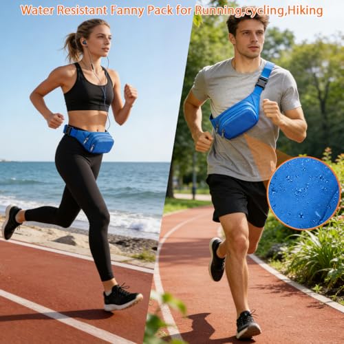 Image of Large Fanny Pack for Women Men - Syican Waist bag with 3-Zipper Pockets Light blue