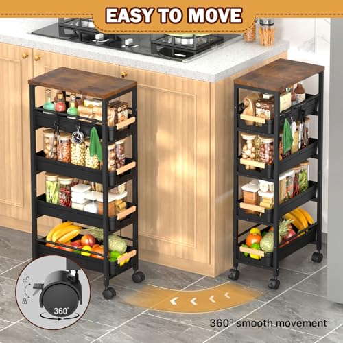 Image of SUNALLY Slim Storage Cart with Wheels, Narrow Kitchen Rolling Cart, Black