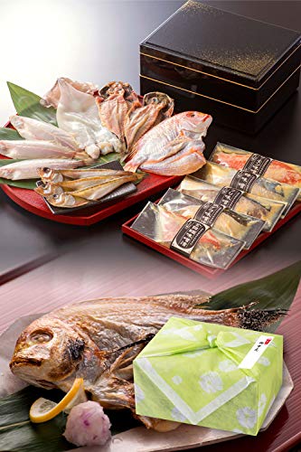 越前宝や 【お歳暮】 干物 詰め合わせ 二段重 風呂敷包み 高級 越前漆器 干物セット 西京漬け 鮑 【冷凍】 御歳暮 11〜12月 御中元 6〜8月