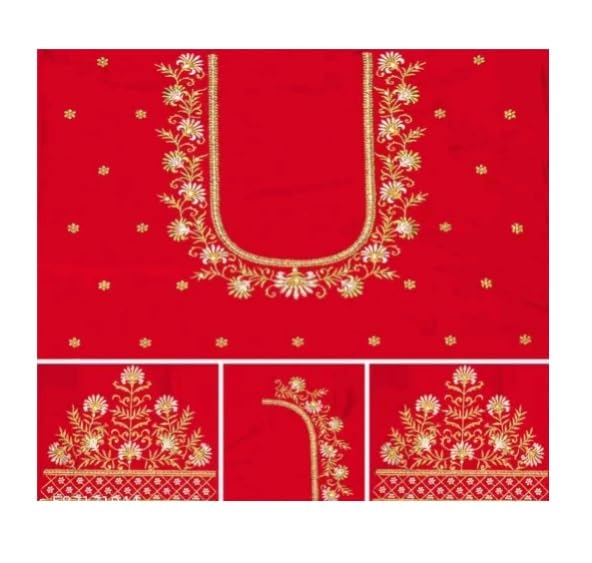 Women's Embroidery Computer Design Pattu Cotton Fabric | Unstitched Blouse Material | South Indian Designer Blouse Piece | Fancy Wedding & Festival Wear Cloth | 1 Meter_-image-29