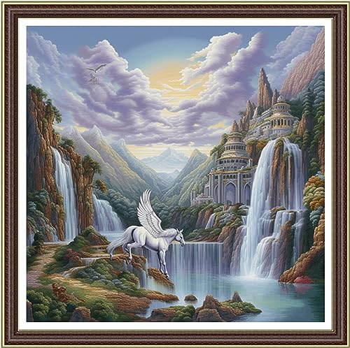 Image of Foxhool Beginners Cross Stitch Kits Stamped Full Range of Embroidery Kits for Adults DIY Cross Stitches kit Embroidery Patterns for Needlepoint kit-Tianma Castle 17.7x17.7 inch