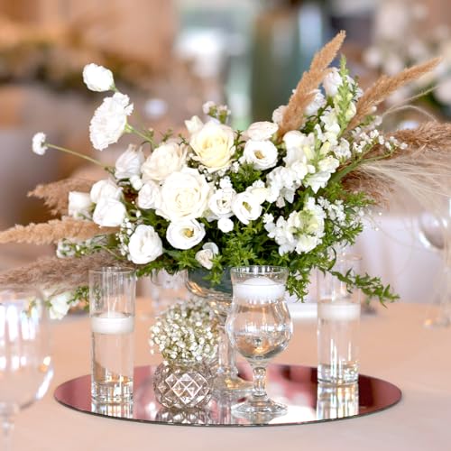 Image of Thyle 12 Pcs 10 Inch Acrylic Round Mirrors for Tables Centerpieces Circle Mirrors Candle Plates for Wall Wedding Table Centerpieces for Baby Shower Party, Thickness 1 mm (Rose Gold)