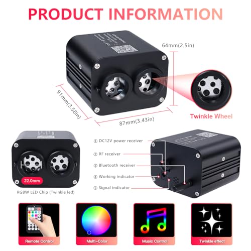 Image of Starlight Headliner Kit,Twinkle + Music Sync Dual Color Fiber Optic Star Ceiling Lights with APP Remote Control, RGBW Star Lights for Car /Home Ceiling Decor, 600pcs 9.8ft