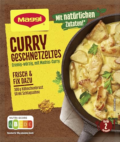 MAGGI Fix für Curry Geschnetzeltes, Würzmischung, mit natürlichen Zutaten*, für 2 Portionen, 1er Pack (1 x 41g)