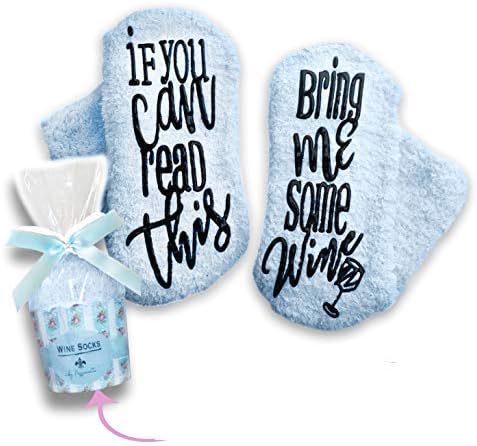 Passionette Fuzzy Wine Socks: If You Can Read This Bring Me A Glass Of Some Wine Novelty Socks - Perfect Valentines Gift Idea for Her - with Cupcake Gift Packaging - Limited Edition (Blissful Blue)