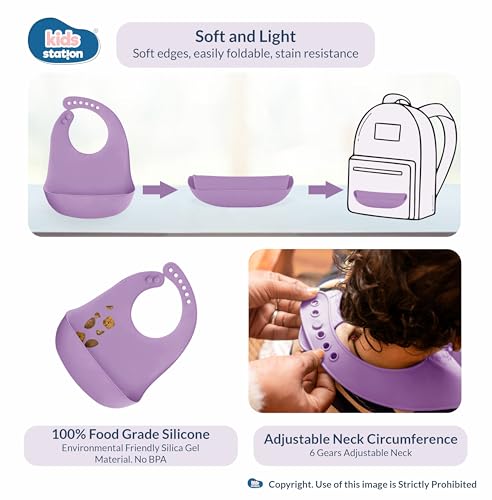Image of Kids Station Koala Design 5-Piece Silicone Feeding Set for Babies | BPA-Free, Includes Suction Plate, Bowl, Spoon, Fork & Bib | Ideal for Infants & Toddlers (Set of 5 Koala Feeding Set, Purple)
