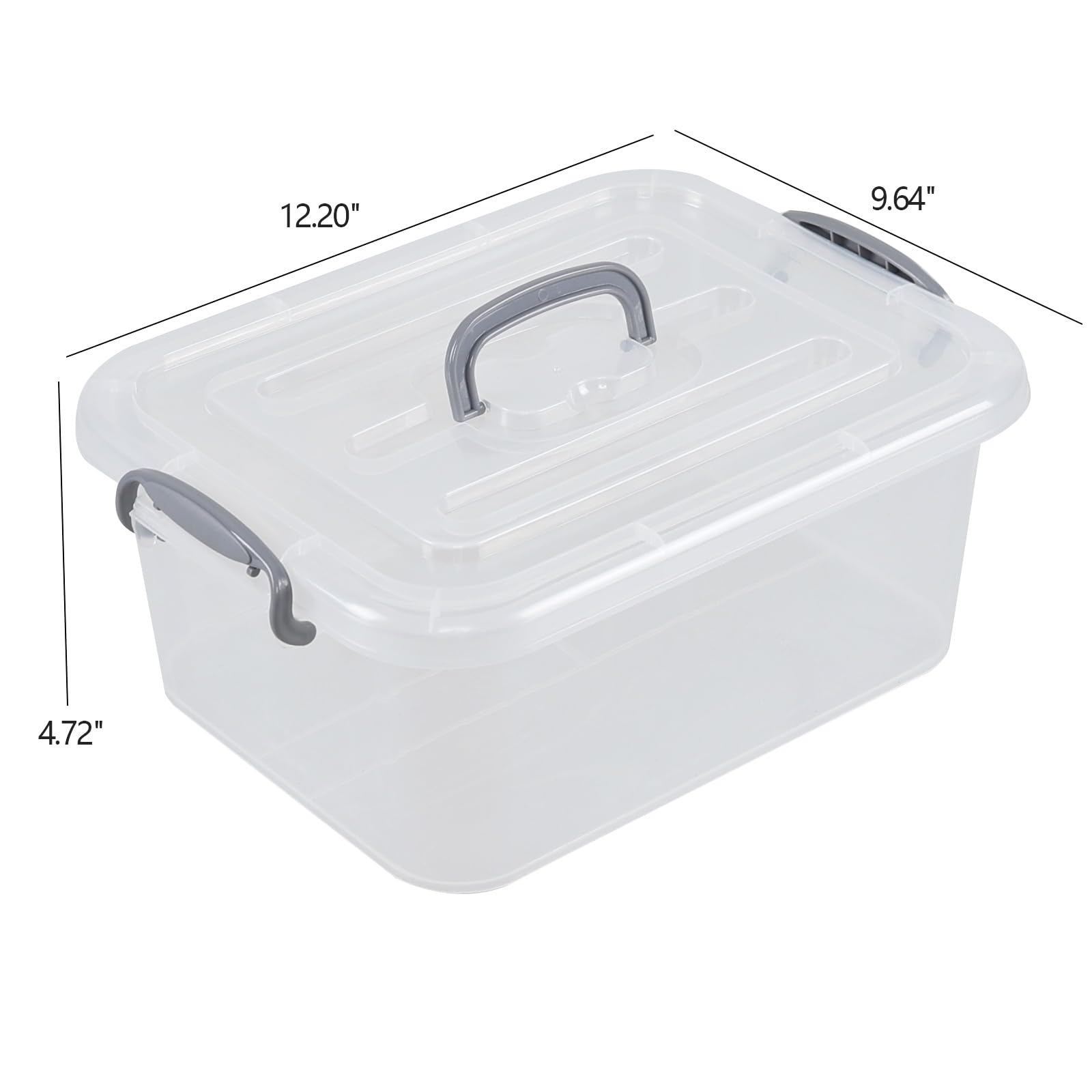 Confezione da 6 scatole in plastica con manici grigi, scatola trasparente da 8 litri con coperchio