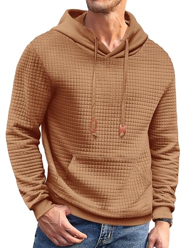COOFANDY Men's Fashion Pullover Hoodie Sweatshirt Pullover Streetwear Casual Sweatshirt Hooded Light Coffee XX-Large