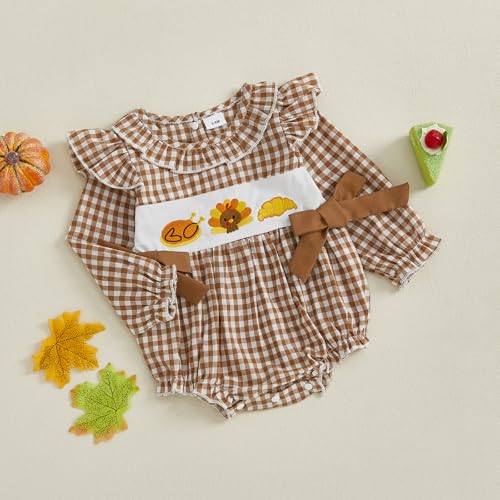 My First Thanksgiving Baby Girl Outfit Newborn Turkey/Pumpkin Smocked Bubble Romper Bodysuit Cute Halloween Clothes3