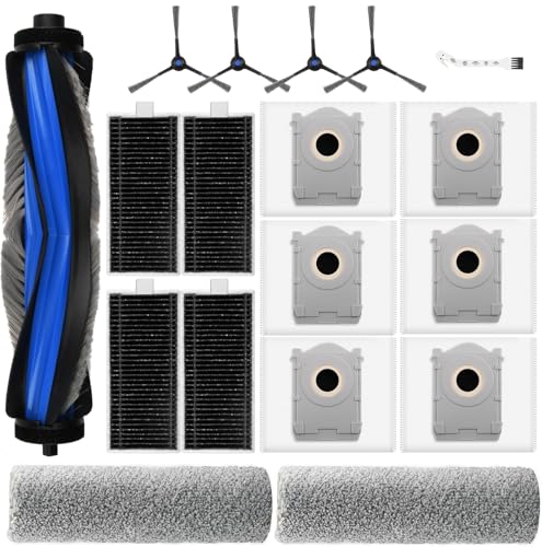 Lot de 18 Accessoires pour ECOVACS DEEBOT X8 Pro Omni/X8 Omni aspirateur,1 Brosse Principale, 2 Brosse à Rouleau, 4 Brosses Latérales, 4 HEPA Filtres, 6 Sacs à Poussière,1 Brosse de Nettoyage