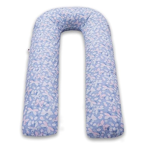 Image of COOZLY U Shaped Pregnancy Pillow | Maternity Pillow | 100% Cotton Removable Covers| Premium PregnoCare Fibres (U Super Premium, ButterflyGrey)