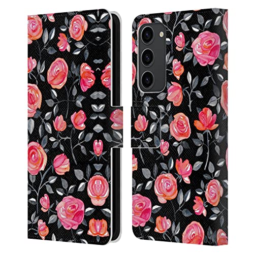 Étui portefeuille en cuir luxueux Roses sur Noir pour Samsung S23+ 5G