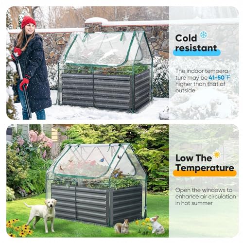 Image of Quictent Raised Garden Bed Galvanized Raised Beds for Gardening Vegetables with Cover 4x3x2 ft Tall Metal Planter Box Outdoor Use (Clear)