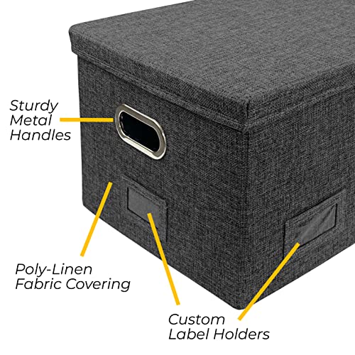 Alfion File Box For Hanging Files With Lid 2-Pack | Portable Office File Organizer Storage Box With Handles In Sturdy Mdf Board And Linen Fabric With Metal Filing Frame For Letter Size Folders (Black) #TOP7