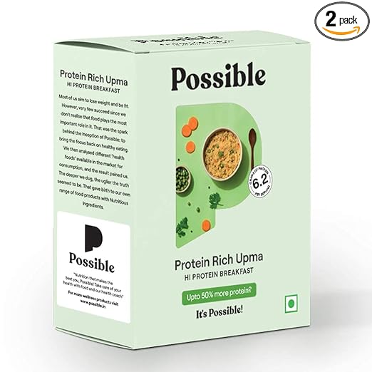 Possible Protein -Rich Ready to Eat Upma |Instant Breakfast with Oats, Wheat Semolina, Pea Protein & More | Ready-to-Cook Upma Mix | 50% More Protein Than Regular Upma- 304gms(152 GMS x 2)