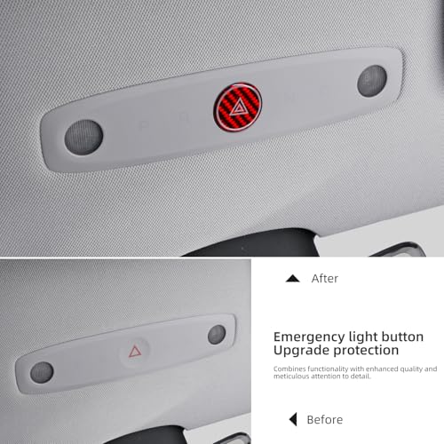 Image of BETTERHUMZ Car Interior Carbon Fiber Sticker Compatible with Tesla Model 3 Highland 2024 2026 Model Y Juniper 2025 Roof Warning Button Trim Reading Light Cover Accessories (Red)