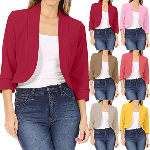 Abrigo Mujer Primavera Corto - Cárdigan Mujer Tamaño Grande Bolero 2025 Nuevo Bolero Casual Cardigan Color Sólido Blusa Mangas 3/4 Top Trabajo Top Leger Abrigo Versátil Tops, Rosa dorado., XXL