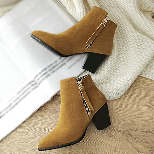 Shinelly Women Faux Suede Ankle Booties Block Boots Chunky High Heel2