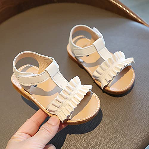 Toddler Girl Dress Shoes Sandals Beach Girls Shoes Ruffles Children Princess Non-Slip Kids Soft-Soled Girl's Shoes (White, 6.5 Toddler)2
