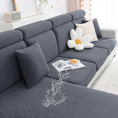 smiry wasserdichte Couchkissenbezüge, Stretch-Jacquard, Dicke Sofakissenbezüge, waschbarer Sitzbezug, elastischer Möbelschutz für Haustiere, Kinder, 3 Stück, Grau