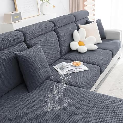 Smiry Waterproof Couch Cushion Covers, Stretch Jacquard Thick Sofa Cushion Covers, Washable Seat Cover Slipcover Elastic Furniture Protector for Pets, Kid (3PC, Grey) Cover