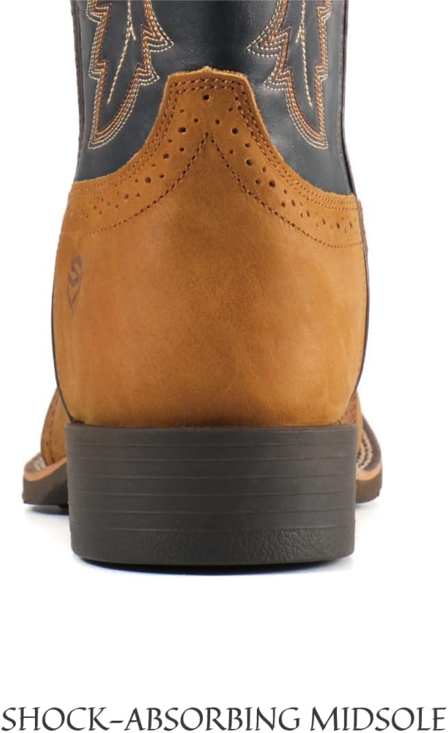 SUREWAY ウエスタンブーツ メンズ スクエアトゥ カウボーイブーツ、耐油/滑り止め、耐久性 ファッショナブル クラシック プル