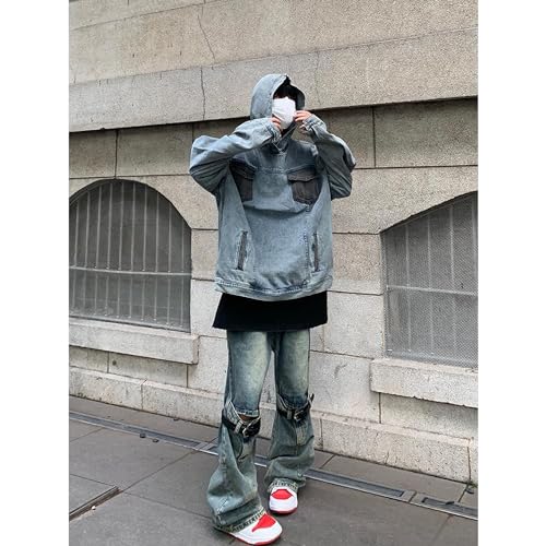 XYXIONGMAO Vintage Denim Hoodie For Men Japanese Streetwear Hoodie Patchwork Hoodie Hip Hop Hoodies For Men Oversized Hoodies2