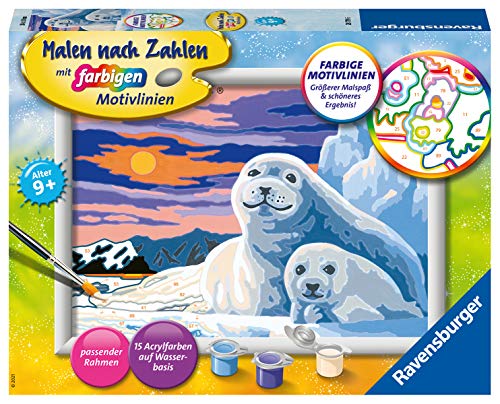 Ravensburger CreArt 28779 - Niedliche Robben - Malen nach Zahlen für Kinder ab 9 Jahre