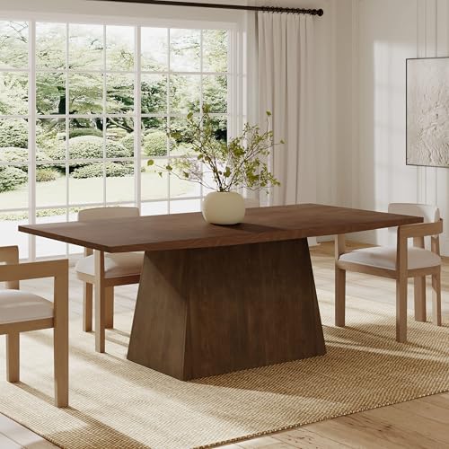 Christopher Knight Home Coadz 82 inch Wooden Dining Table, Modern Rectangular Kitchen Dinner Table for 6-8 People, Pedestal Wooden Dining Furniture for Kitchen Office Conference Room, Walnut Brown