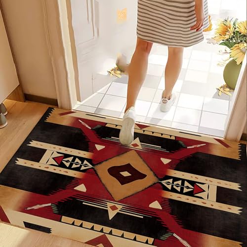 Tapis d'entrée douces et absorbantes au design géométrique multicolore