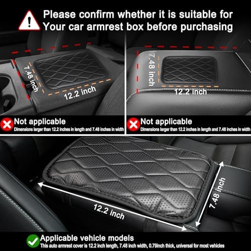 Image of Amiss Auto Center Console Pad, Universal Waterproof Car Armrest Seat Box Cover, Car Interior Accessories, Breathable Leather Auto Armrest Cover Protector for Most Vehicle, SUV, Truck, Car (Black)