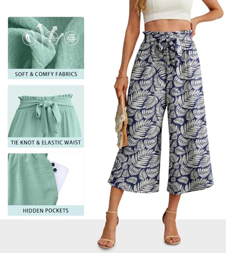 Image of IWOLLENCE Women Flowy Loose Wide Leg Pant Summer Beach Casual Trousers high Waist Adjustable Knot Business Work Casual Pants