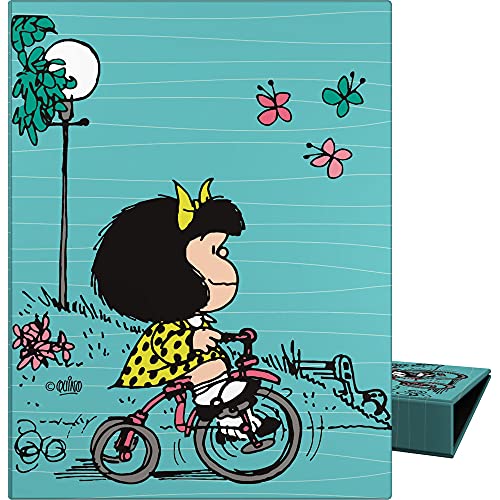 Archivadores 2 Anillas Mafalda 88202639. Carpeta de Anillas A5, 4 Anillas Redondas 20mm, Colección Mafalda Bici