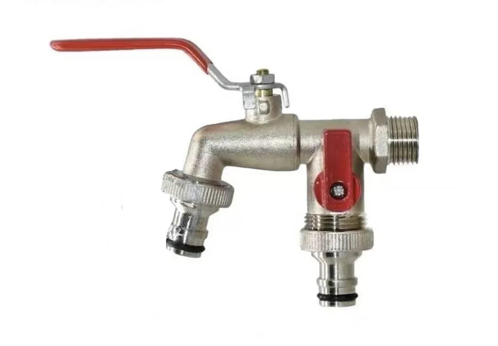 Trryuip E Outsid Tap Industrial And Hom Irrigation Zinc Alloy Garden 1 Inlet 2 Outlet With Dual Nippl And Outdoor Balcony Faucet(E)