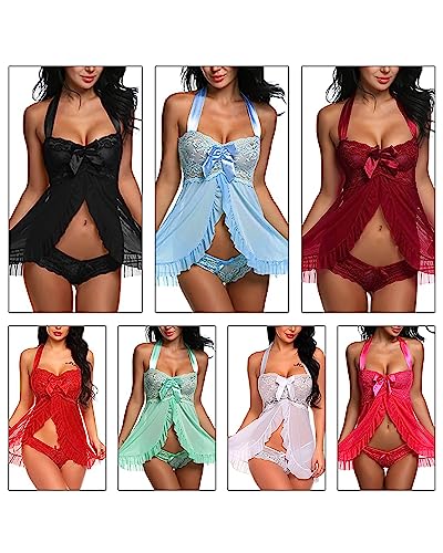 Image of Love Maker Women Babydoll Chemise Multicolor Lace Net Lingerie Nighty for Girls Stylish Above Knee Flora Print Honeymoon Anniversary Nightwear Dress Small to 3XL