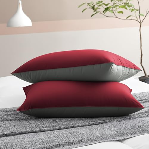Image of Cloth Fusion Soft Reversible Microfiber Pillows Set of 2 for Sleeping (16x24 Inches, Maroon-Grey)