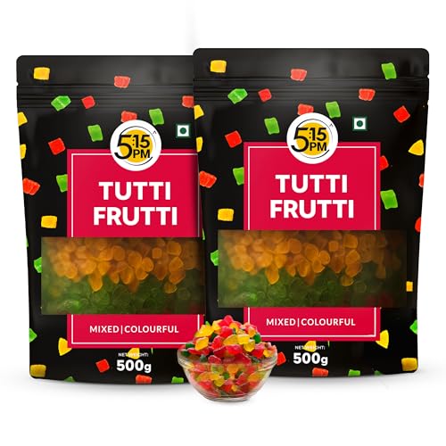 Image of 5:15PM Tutti Frutti 500gm | Tutti Frutti for Cake Baking | Dried Mix Multicolour Papaya pieces | Sweet Cherries - 500gm (Pack of 2)