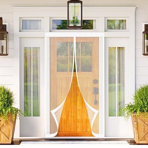 Zanzariera Magnetica 79 x 187 cm Zanzariera Magnetica per Porte Anti Zanzare Mosche Insetti Resistente Traspirante Finestra, Bianco