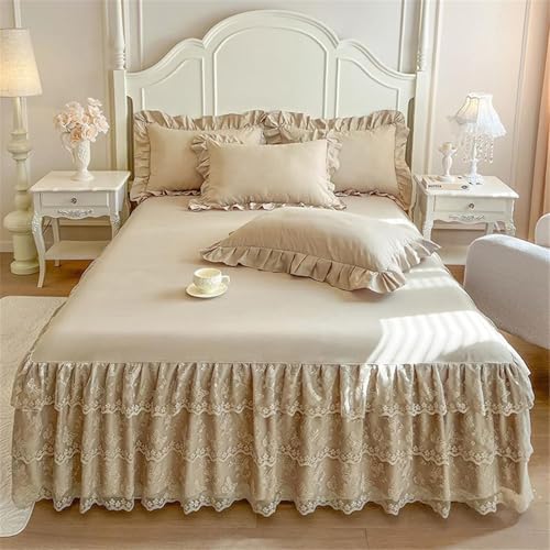 Drap de lit dentelle papillon kaki 200x220 en microfibre chic