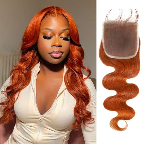 ALHER 350 Ginger Orange Body Wave 4x4 Lace Closure, 12A