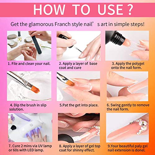 Poly Nail Gel Kit, Professional Nail Enhancement Nail Builder, 4 Basic Crystal Colors & 2 Temperature Changing Colors, UV/LED Curing, 15mL/ Each
