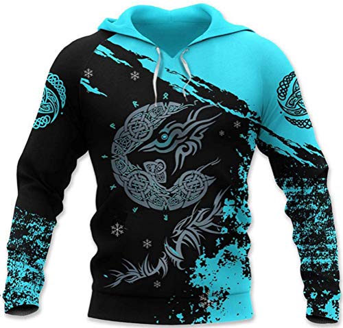 Dahee Adult Viking Hoodie 3D All Over Printed Hooded Pullover Sweatshirt US Size (Large, Pullover-G)