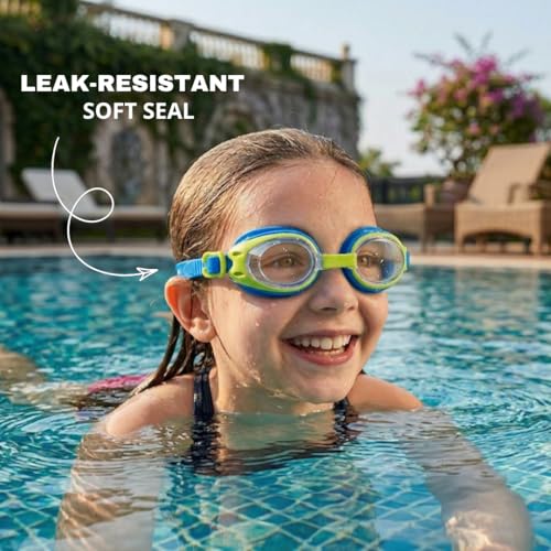 Image of BURNLAB Swimming Goggles for Kids, Clear Vision Pool Goggles for Boys & Girls, Easy Adjustable Strap (Blue and Green)